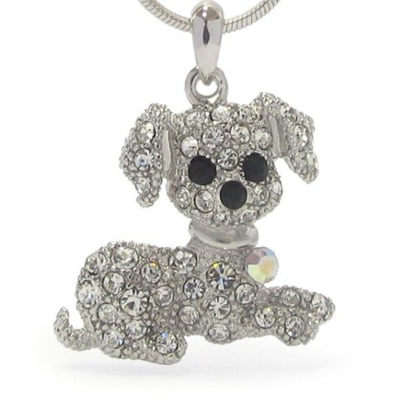 Puppy Crystal Necklace in White Gold Plating - Picture 1 of 1